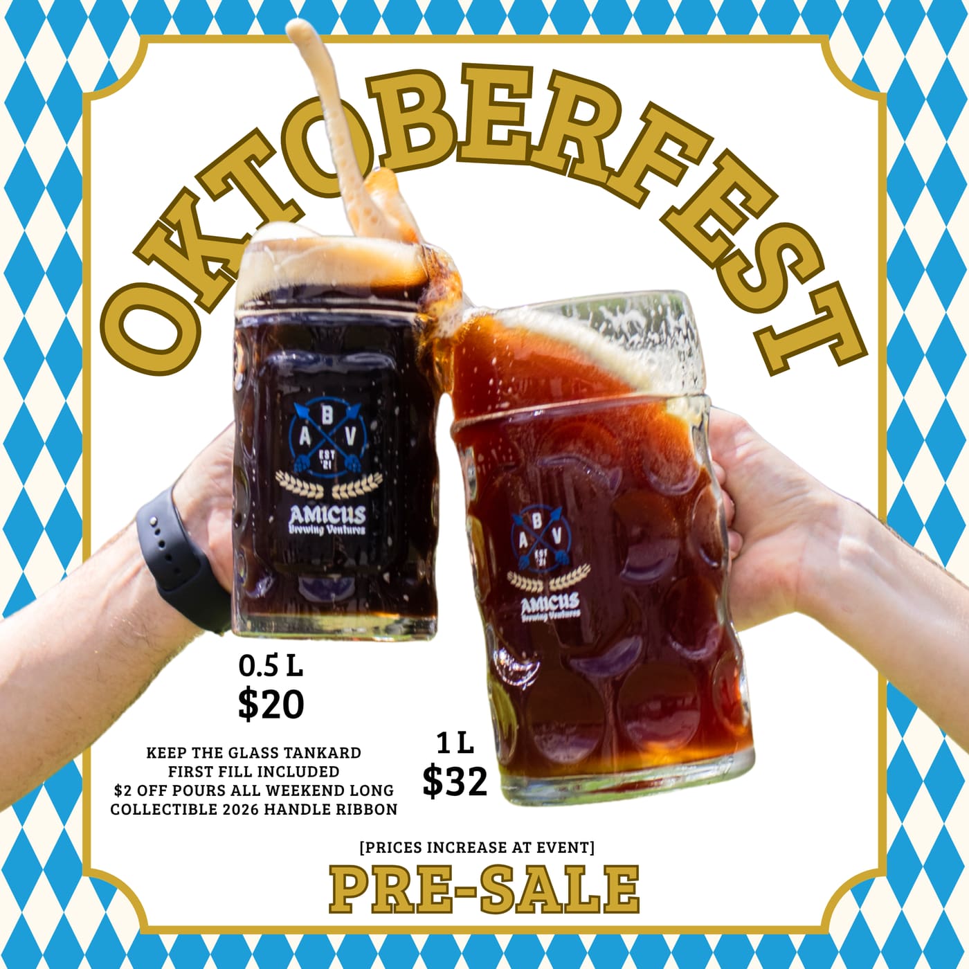 The 2026 Oktoberfest glass tankards offered in the pre-sale.